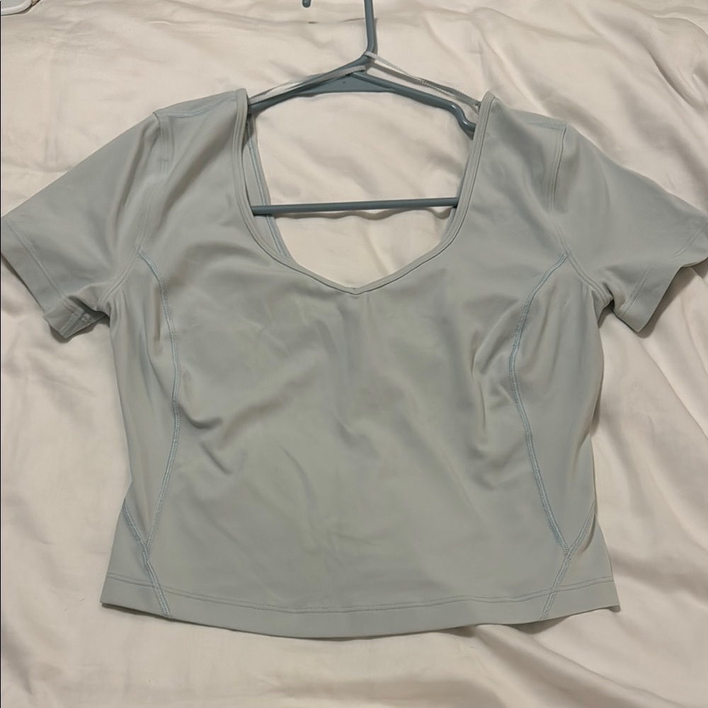 Lululemon Athletica Gray Green Crop Blouse Align